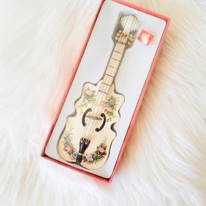 Vintage Christmas Guitar Ornament Wood Hand painted In Box